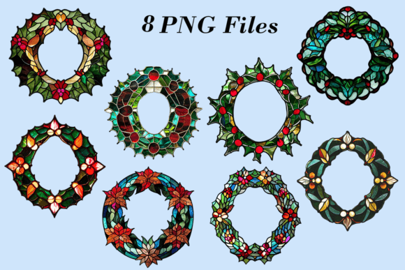 8 Stained Glass Christmas Wreath Clipart for Blog and Website Design
