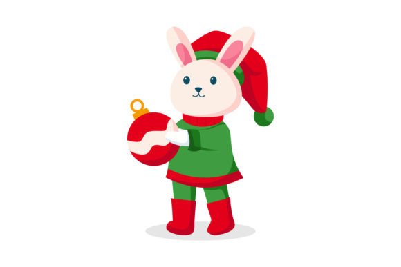 Bunny with Christmas Ball Illustration for Seasonal Design
