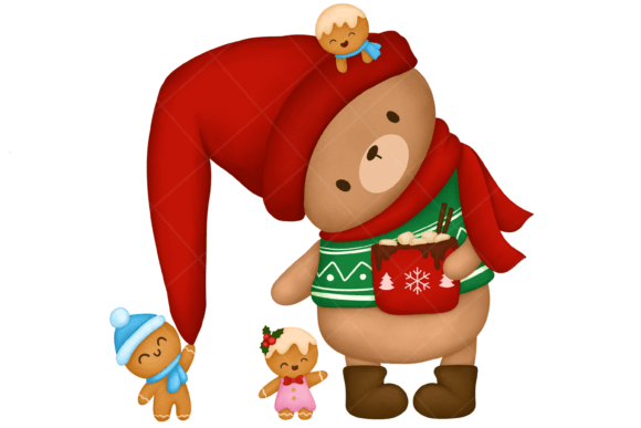 Christmas Bear Gingerbread Cookie Funny Illustration