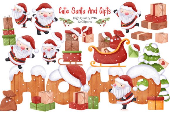 Christmas Cute Santa Clipart Set for Illustrations