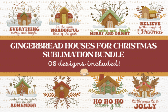 Christmas House Bundle Sublimation 01 Illustrations