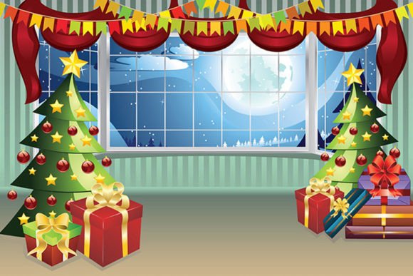 Christmas Living Room Illustration for Design Projects