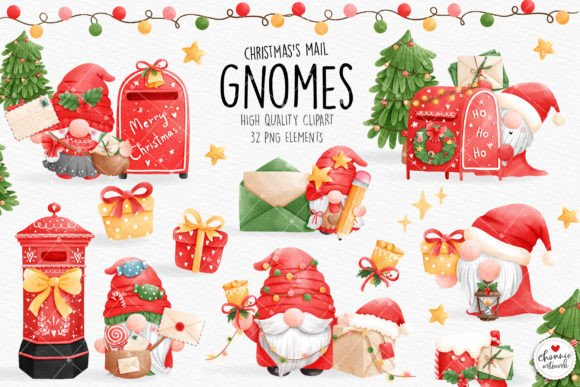 Christmas Mail Gnome Clipart for Festive Illustrations