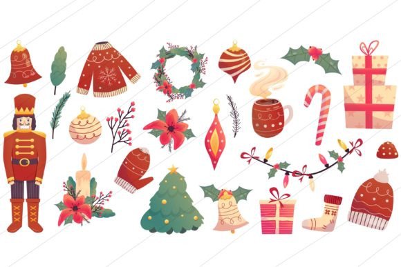 Christmas Set Ornament with Toy, Candle Illustrations