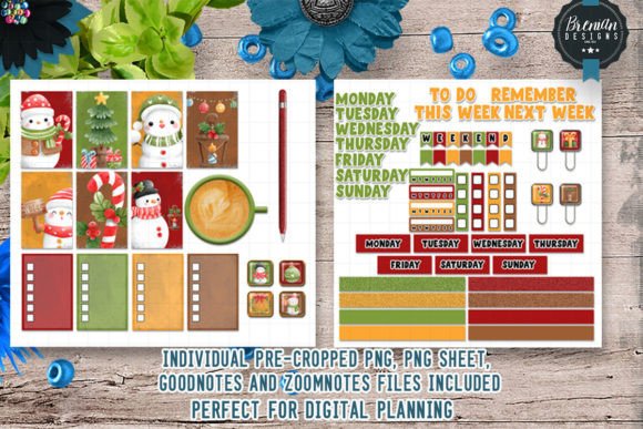 Christmas Snowman Digital Stickers Illustrations