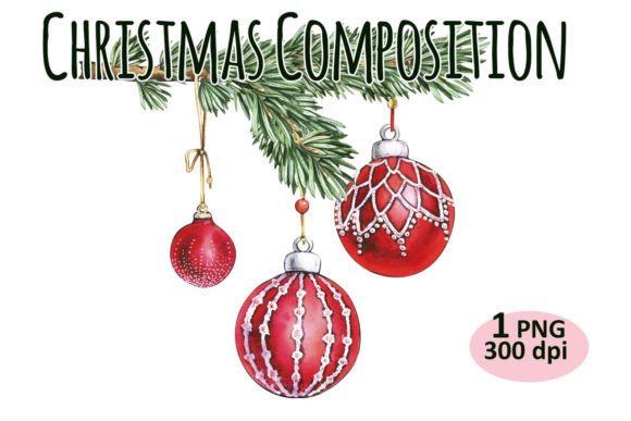 Christmas Tree Branch Comosition PNG Toy for Illustrations