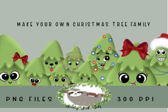 Christmas Tree Family Illustrations for Handmade Creations
