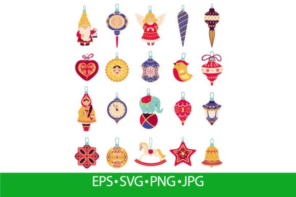 Christmas Tree Toys with Ornaments Illustrations