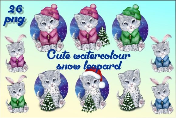 Cute Snow Leopard Christmas Graphic PNG for Branding and Packaging