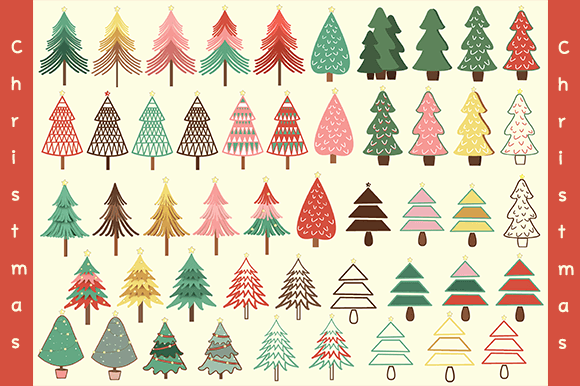 Hand Drawn 50 Christmas Tree Set PNG Review