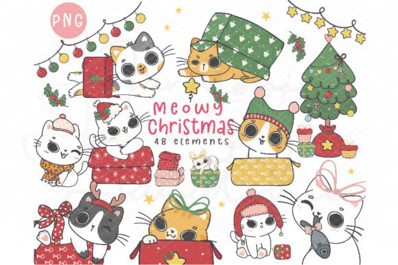Kawaii Christmas Cats Clipart Set for Festive Crafting