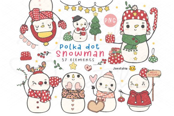 Kawaii Christmas Snowman Doodle Cliparts for Branding and Marketing