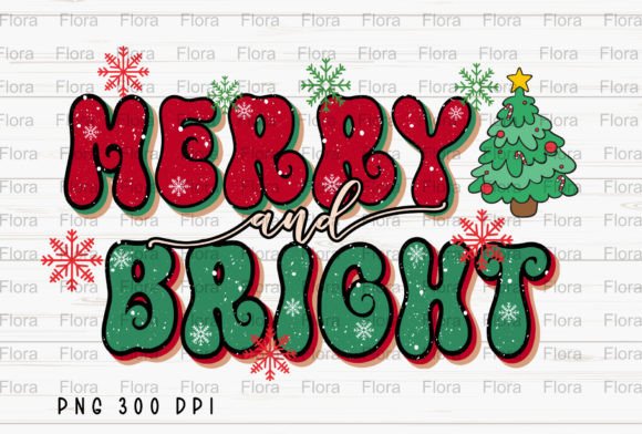 Merry and Bright Retro Christmas PNG Illustration