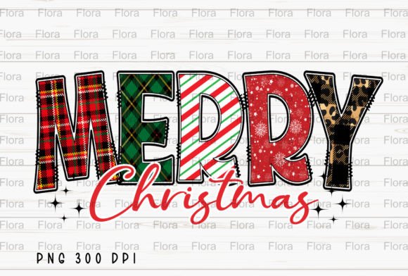Merry Christmas Doodle Buffalo Plaid PNG for Illustrations