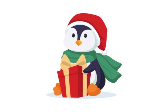 Penguin with Christmas Gift Illustration