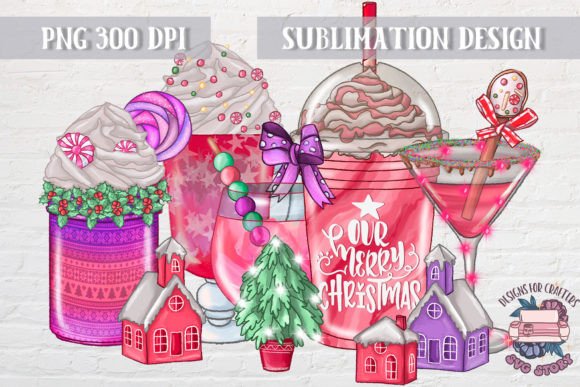Pink Christmas Sublimation Coffee PNG for Illustrations