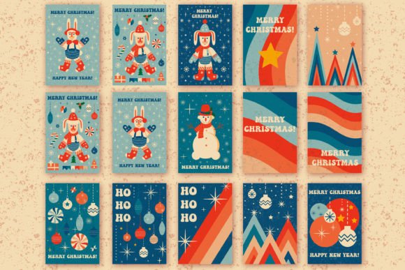 Retro Vintage Groovy Christmas Cards for Illustrations