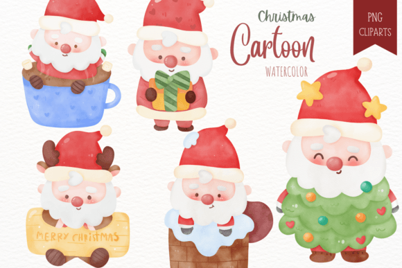 Santa Watercolor Christmas Clipart X Mas Illustrations