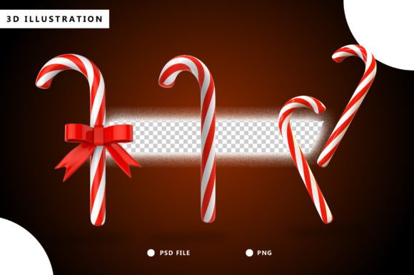 Set of Realistic Christmas Candy Cane Illustrations