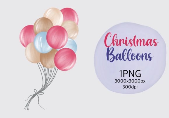 Watercolor Christmas Balloons Clipart for Branding and Marketing