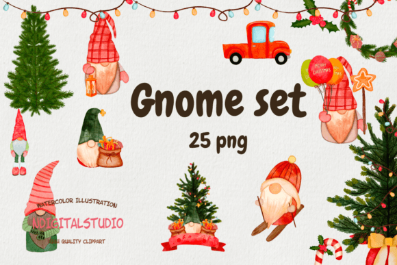 Watercolor Christmas Gnome Set Clipart for Blog and Web Design