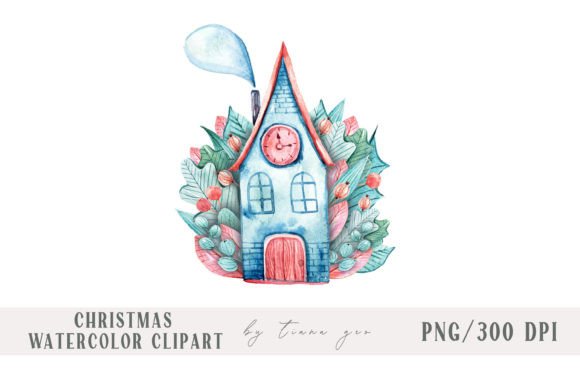 Watercolor Christmas House Illustrations for Festive Web Design