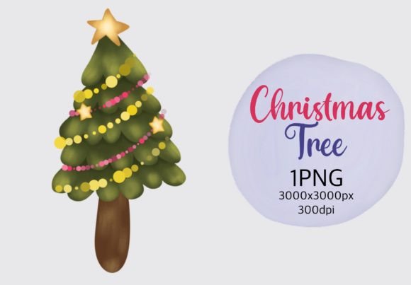 Watercolor Christmas Tree Clipart for Illustrations